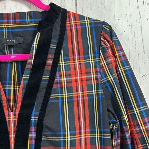 J.Crew Plaid Velvet Trim Blouse Preppy Holiday Classic Academia Chic Layering - Picture 3 of 15